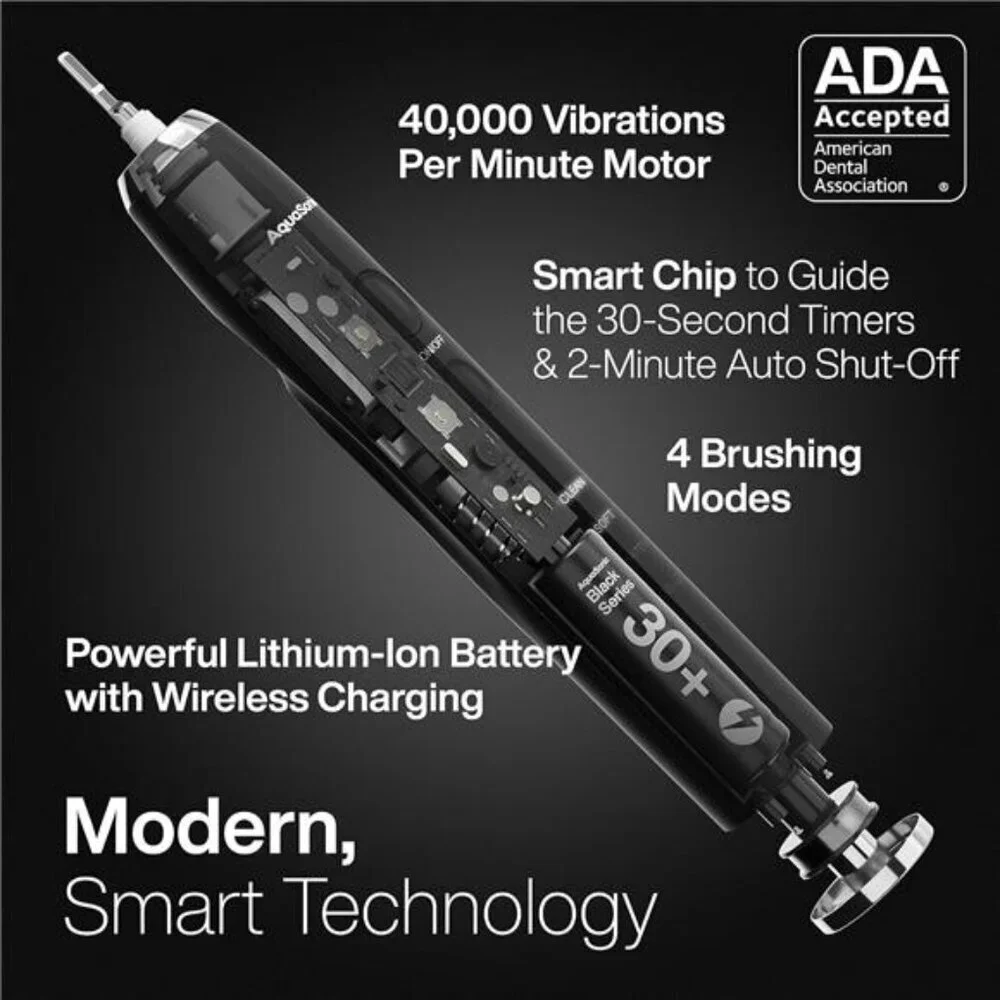 AquaSonic Black Series Electric Toothbrush 8 Heads Travel Case Whitening